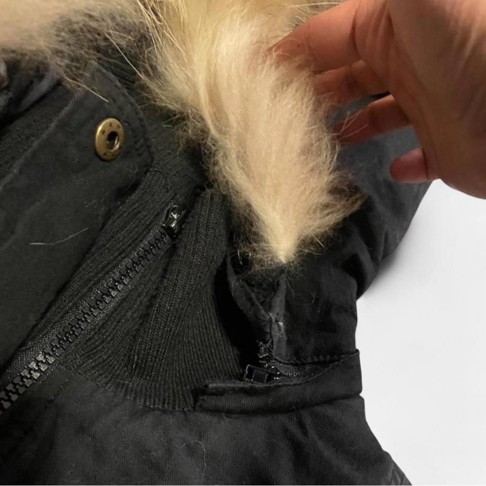 90ans Black Winter Parka Jacket with Faux Fur Hood - Medium - Picture 6 of 8